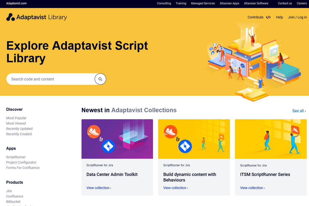 Screenshot of the homepage of the Adaptavist Library.