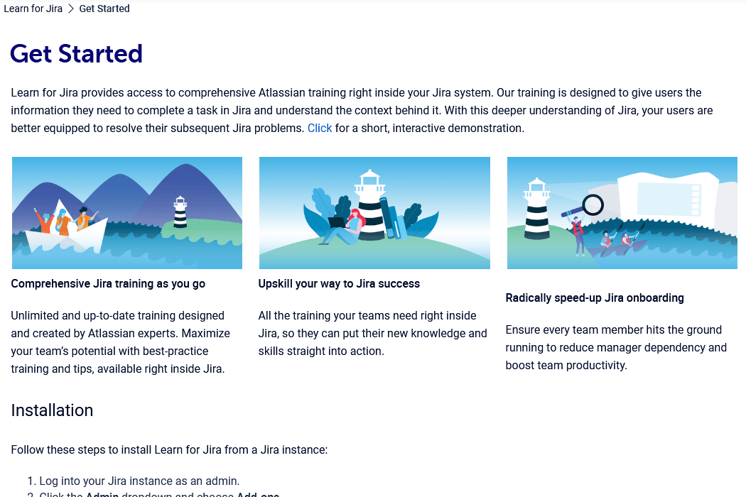 Screenshot of the Learn for Jira documentation home.